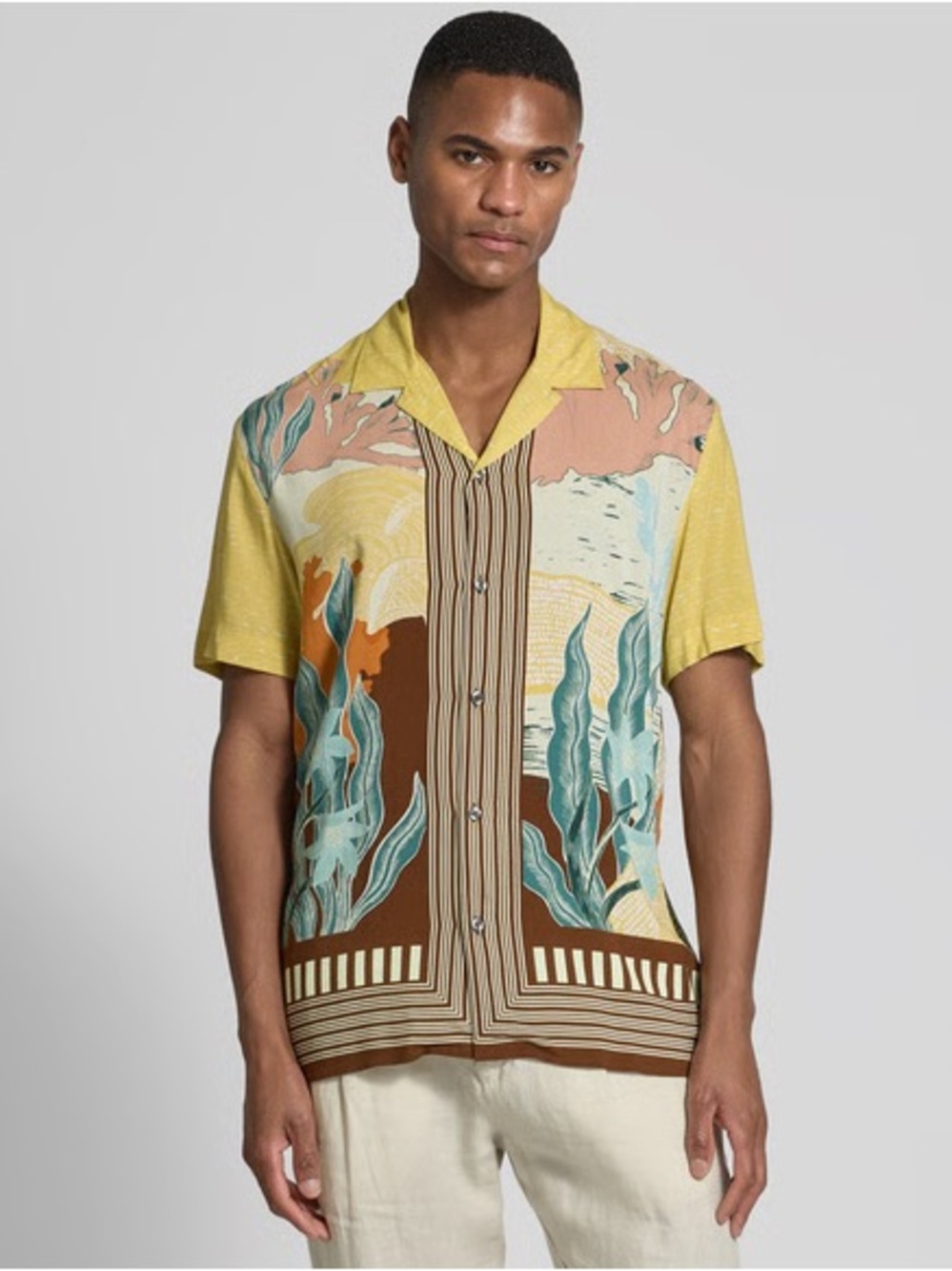 Baldessarini Rick Tropical Print Short Sleeve Viscose Button Up Shirt Size M